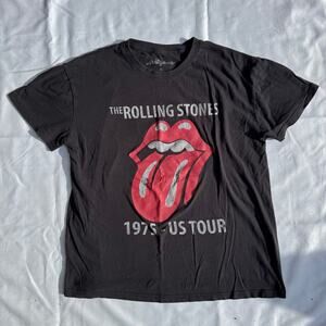 Rolling Stones 1975 US Tour Repro Tee XL Black Tongue Logo Rock